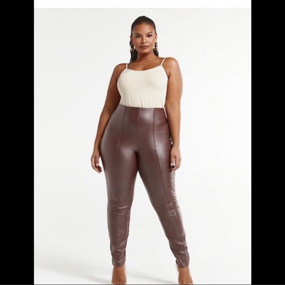 Fashion to Figure Katharina Dark Brown Seam Front Faux-Leather Pants